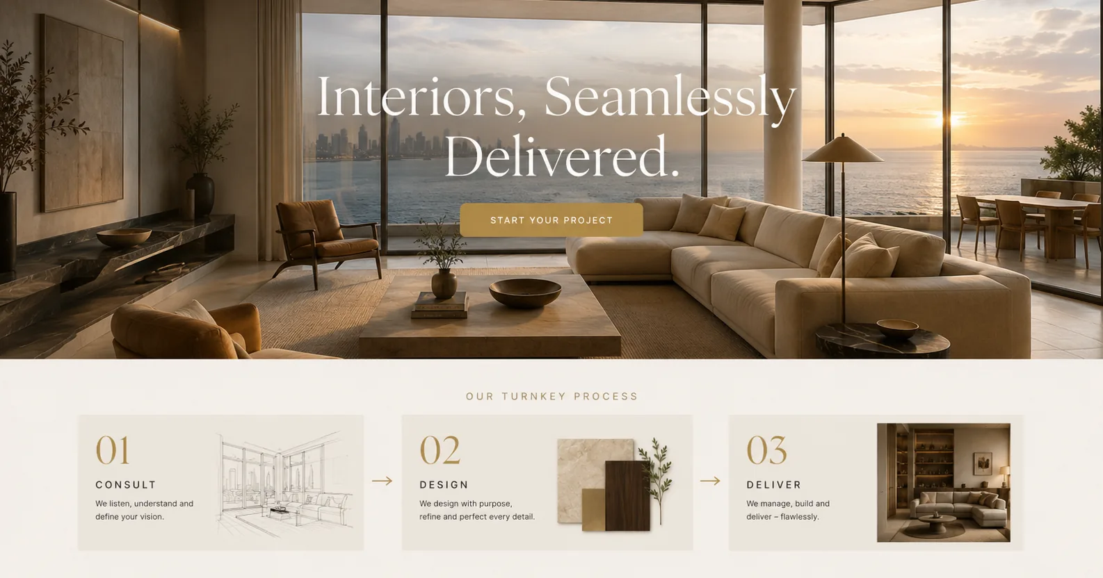 Halden House turnkey interiors website — waterfront villa landing pages, Cape Town, built by Oppus Studio